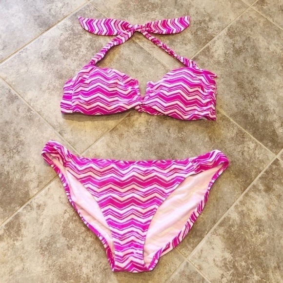Gap Body chevron hot pink & white bikini s… - Picture 1 of 7